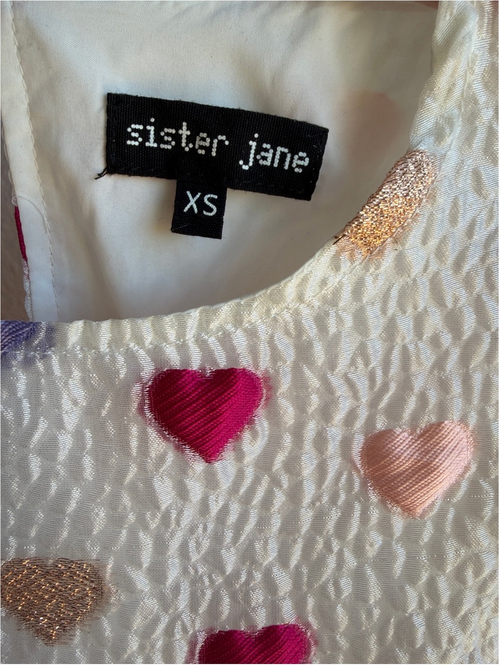 SOLD Sister Jane Irina Heart Embroidered Jacquard Mini Babydoll Dress XS - Picture 7 of 7